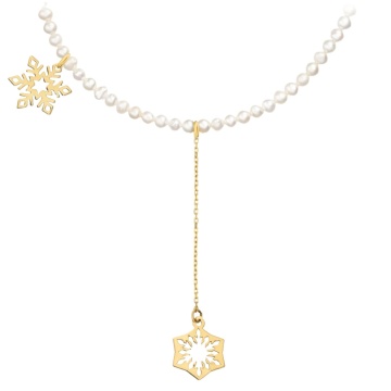 Colier Snowflake Shine cu Perle de Cultura și fulg de nea din AUR 14K
