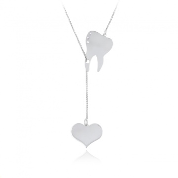 Colier Stomatology din argint 925 - Dintisor cu Cristale si Inimioara