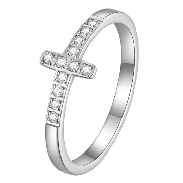 Inel Cross din Inox placat cu Aur Alb 18K M7/55