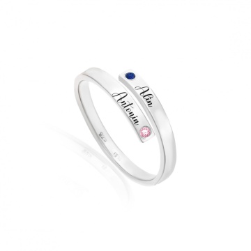 Inel Simbiotic din Argint 925 personalizat cu Nume si Cristale - Img 2