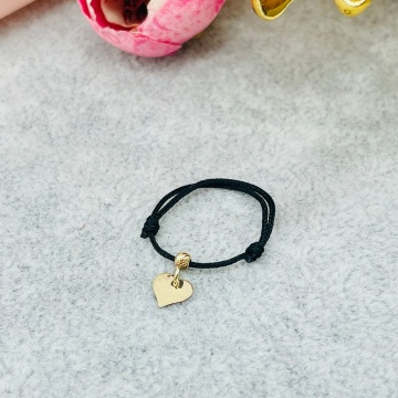 Inel snur reglabil si charm inimioara din Aur 14k 585 - Img 3