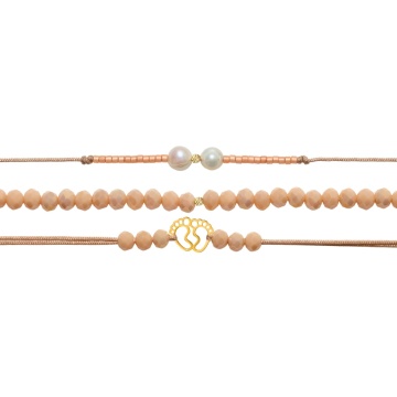 Set PROMO 3 bratari cu snur & cristale + bilute si talpite bebe din aur 14k