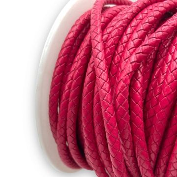 1 Metru Snur Piele naturala impletita 5mm - roz fuchsia - Img 2