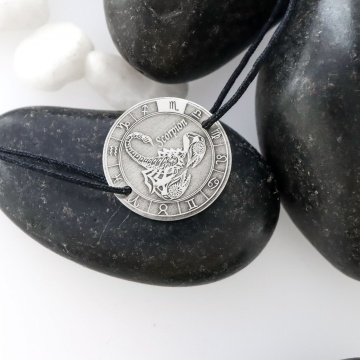 Bratara 3D Zodiac cu snur si banut 18mm din argint 925 - gravat zodie la alegere - Img 2