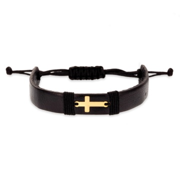 Bratara Cross din AUR 14K si Piele Naturală