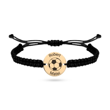 Bratara cu snur si banut din aur 14k de 12mm personalizabil cu nume si minge de fotbal