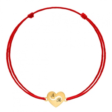 Bratara cu snur si inimioara din aur 14k cu infinit decupat si personalizabil