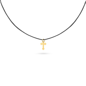 Choker cu snur reglabil și cruciuliță din Aur 14K