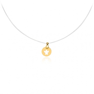 Colier cu fir transparent si banut cu ingeras decupat din AUR 14K