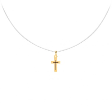 Colier cu fir transparent si Cruce cu Insertie din AUR 14K - Img 1