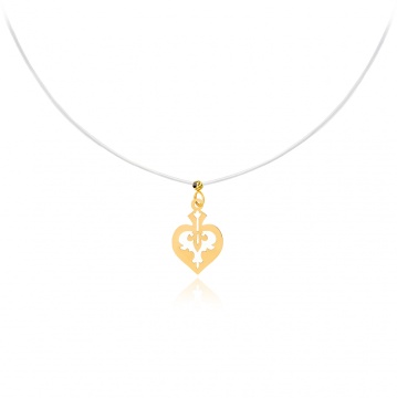 Colier cu fir transparent si inimioara imperial din Aur 14K - Img 1