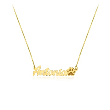 Colier din aur 14k personalizat la comanda cu nume si labuta de catel
