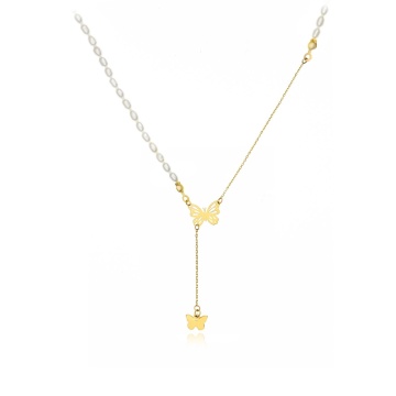 Colier Fly Butterfly cu Perle de Cultura si Aur 14K