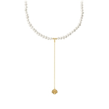 Colier Long Shell cu perle de cultura și Aur 14K