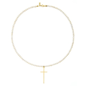 Colier Oh My Pearls cu Perle de cultura și cruce din AUR 14K - Img 2