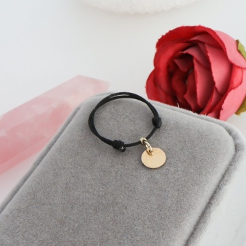 Inel snur reglabil si charm banut din Aur 14k 585 - Img 2