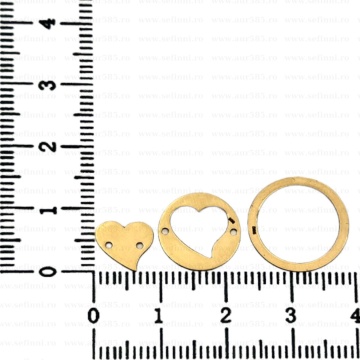 Link din aur 14k - pentru bratara - set 3 piese disc si inimioare
