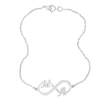 Set bratari din argint pentru cupluri cu infinit personalizabil cu orice initiale - Img 2