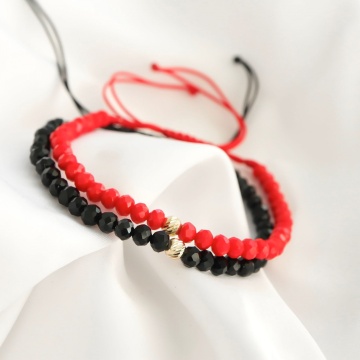 Set pentru cupluri 2 Bratari cu snur si biluta din aur 14k - Img 2