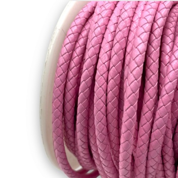 1 Metru Snur Piele naturala impletita 5mm - roz - Img 2