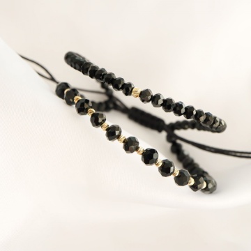Bratara Black Only 2 in 1 cu cristale de sticla in 2 dimensiuni si bilute din aur 14k - Img 4