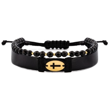 Bratara Blessed Onix din AUR 14K si Piele Naturală