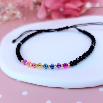 Bratara cu 11 bile din aur 14k si cristale din sticla model Rainbow - Img 3