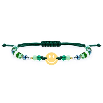 Bratara cu cristale si banut de 10mm decupat Smiley din aur 14k + 4 bilute