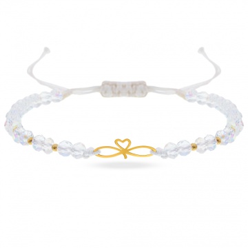 Bratara cu cristale si pandantiv infinity love din aur 14k + bilute