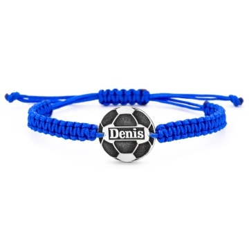 Bratara cu snur reglabil si banut 14mm din Argint 925 personalizat prin gravura 3D cu orice nume si minge fotbal - Img 1