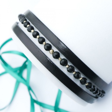 Brățara Duo Onix din AUR 14K si Piele Naturală - Img 3