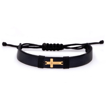 Bratara Have Faith din AUR 14K si Piele Naturală