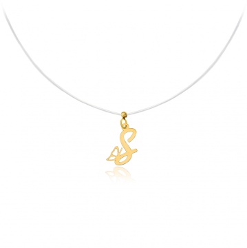Colier cu fir transparent si Initiala Caligraphy din AUR 14K