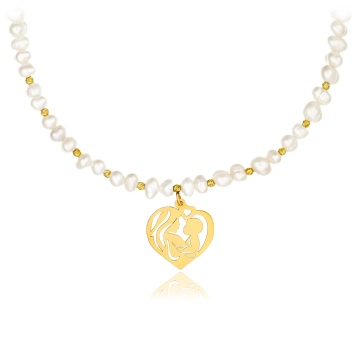 Colier cu Perle de cultura si 10 bilute 2mm din aur 14k