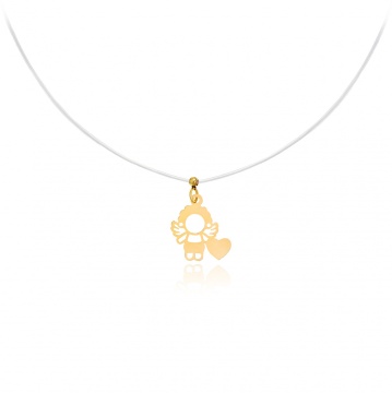 Colier Cupidon cu fir transparent si pandantiv din Aur 14K