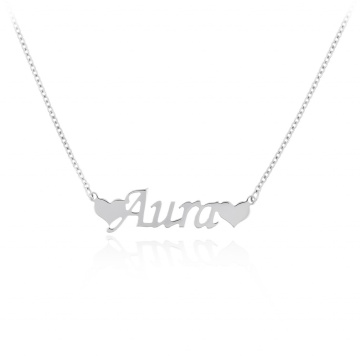 Colier din argint personalizat cu nume si inimioare duble