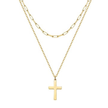 Colier Dublu cu Cruciulita din Inox placat cu AUR 18K - Img 1