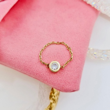 Inel cu lantisor din aur 14k si cristal - Img 3
