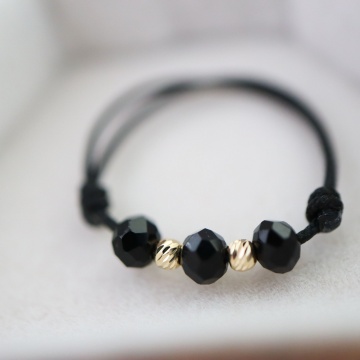 Inel cu snur cristale si bilute din aur 14k - black edition - Img 4