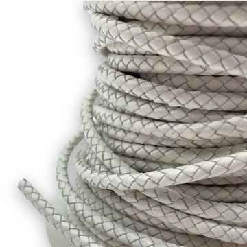 1 Metru Snur Piele naturala impletita 5mm - alb