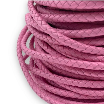 1 Metru Snur Piele naturala impletita 5mm - roz - Img 1