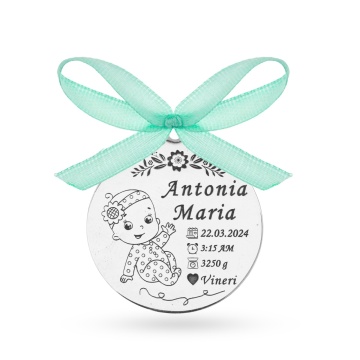 Banut Argint 2.5cm pentru botez - mot - turta personalizabil - Baby Rapsody - Img 4