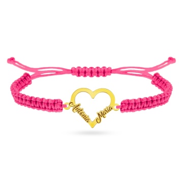 Bratara cu snur si inimioara din aur 14k personalizata cu nume la alegere