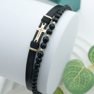 Bratara Onix Faith din AUR 14K si Piele Naturală - Img 3
