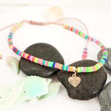 Brățară reglabila de picior Waves cu pandantiv din aur 14K și mărgele Fimo - Img 3
