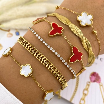 Bratara White Flower din Inox placat cu AUR 18K - Img 2