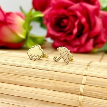 Cercei nor si umbrela din aur 14k - Img 2