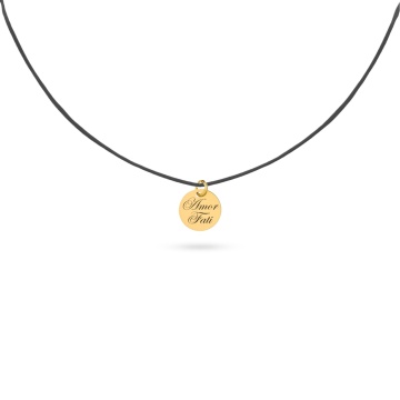 Choker Amor Fati cu snur reglabil și bănuț din Aur 14K