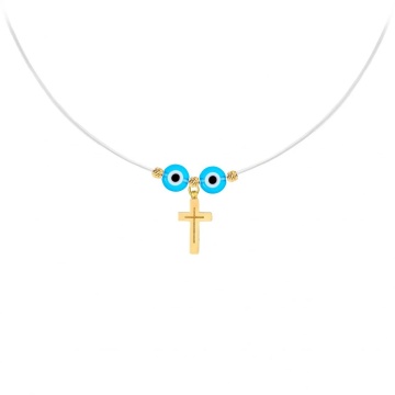Colier cu fir transparent si cruciulita din AUR 14K - Img 1