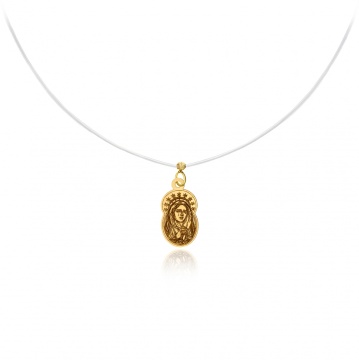 Colier cu fir transparent si Iconita Fecioara Maria din AUR 14K